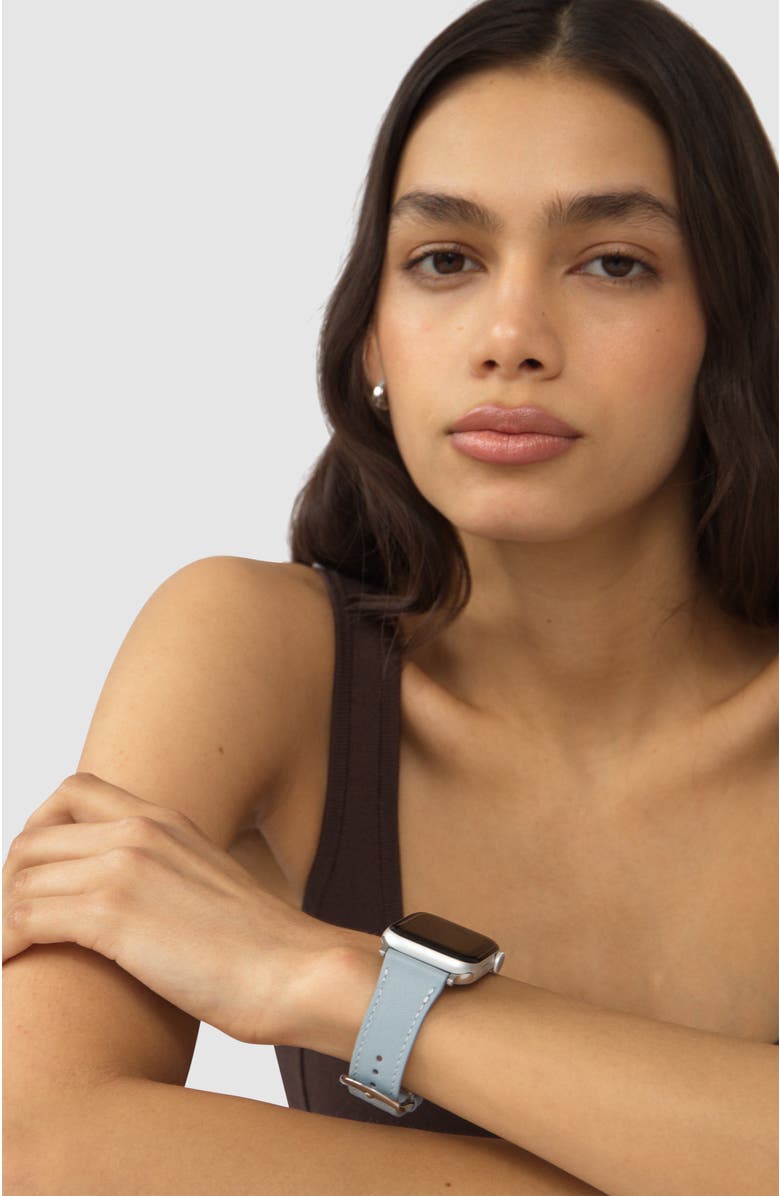 HYER GOODS Upcycled Leather Apple Watch Band, Alternate, color, Pale Blue/ Silver