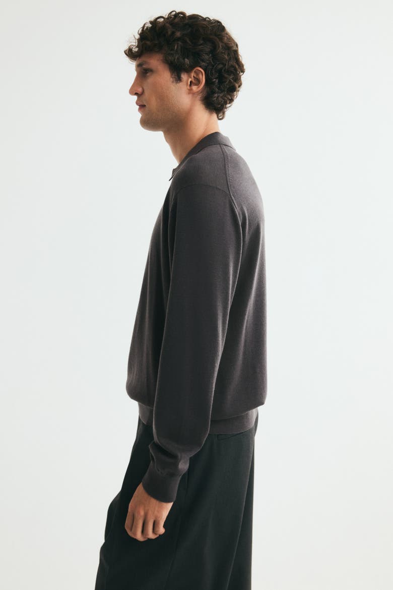 Regular-fit Merino Wool Half-zip Polo Shirt, Alternate, color, Dark gray