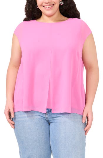 Vince Camuto Cap Sleeve Mesh Overlay Top