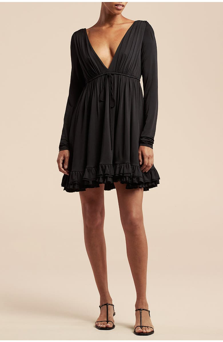 Rebecca Taylor Babydoll Long Sleeve Dress, Alternate, color, Black