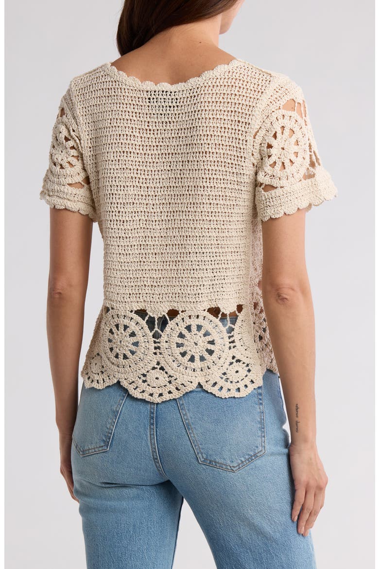 Crochet Stitch Short Sleeve Top, Alternate, color, NATURAL