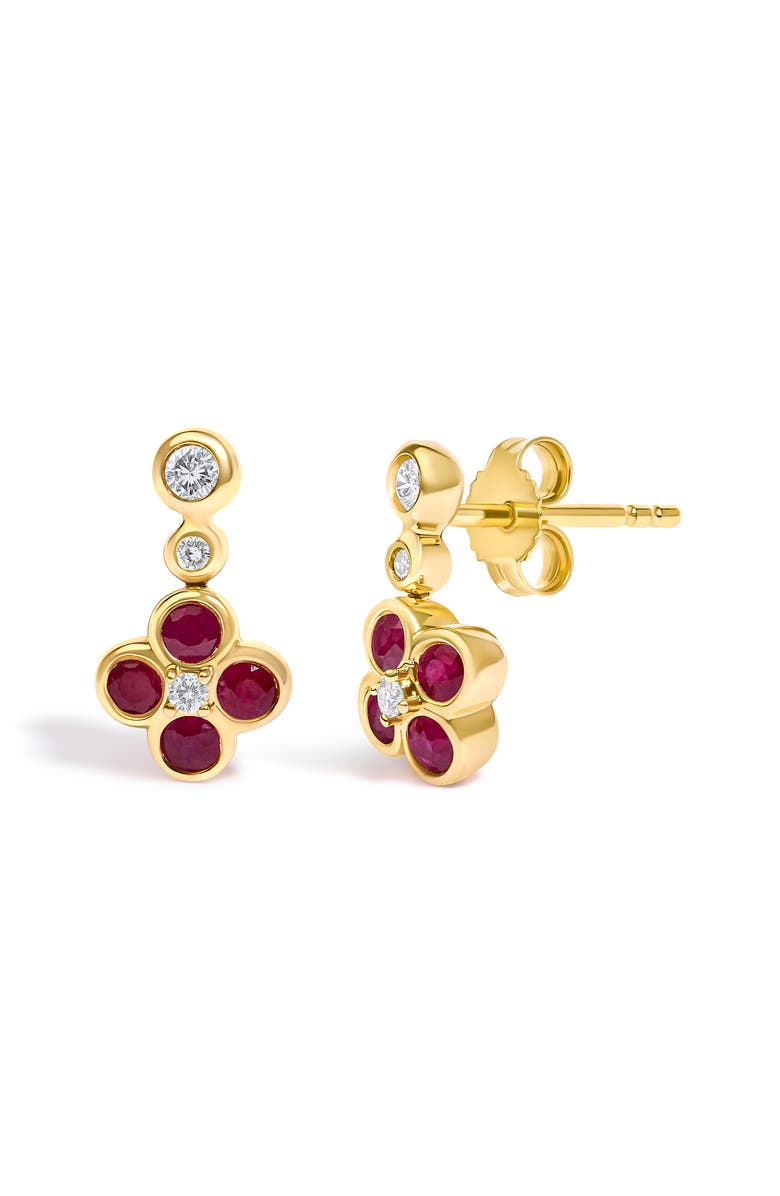 Haus of Brilliance 14K Yellow Gold 1/10 Cttw Diamond and Ruby Floral Dangle Earrings, Alternate, color, Yellow Gold