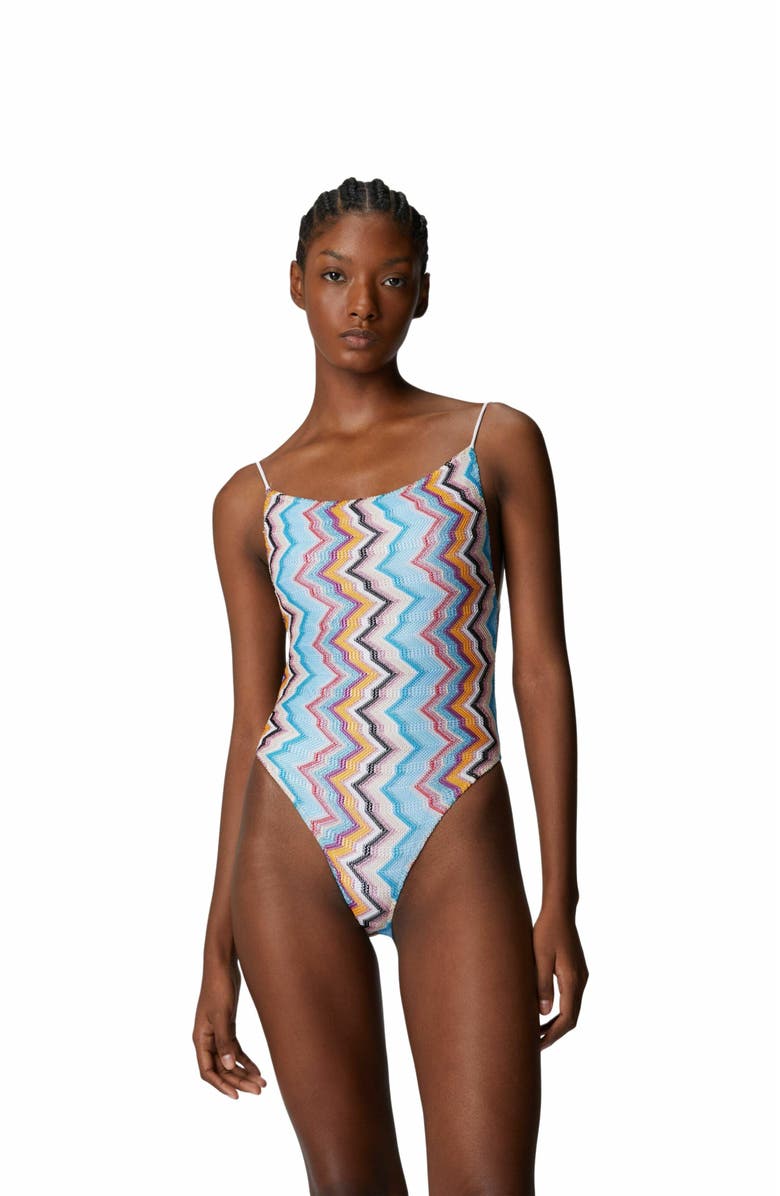 Missoni Sporty One-piece Swimsuit With Zig Zag Pattern, Main, color, Multicoloured