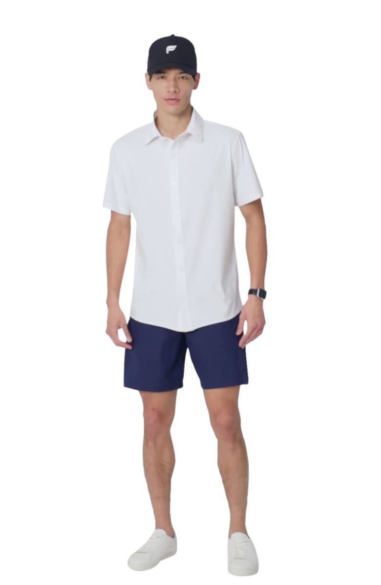 Fabletics The Don Short Sleeve Button Up, Alternate, color, Classic White