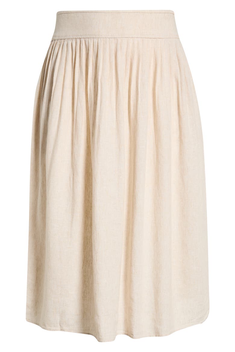 Pleated Linen Blend Midi Skirt, Alternate, color, FLAX