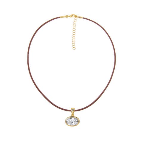 CZ Oval Bezel Charm & Rope Chain Choker Necklace