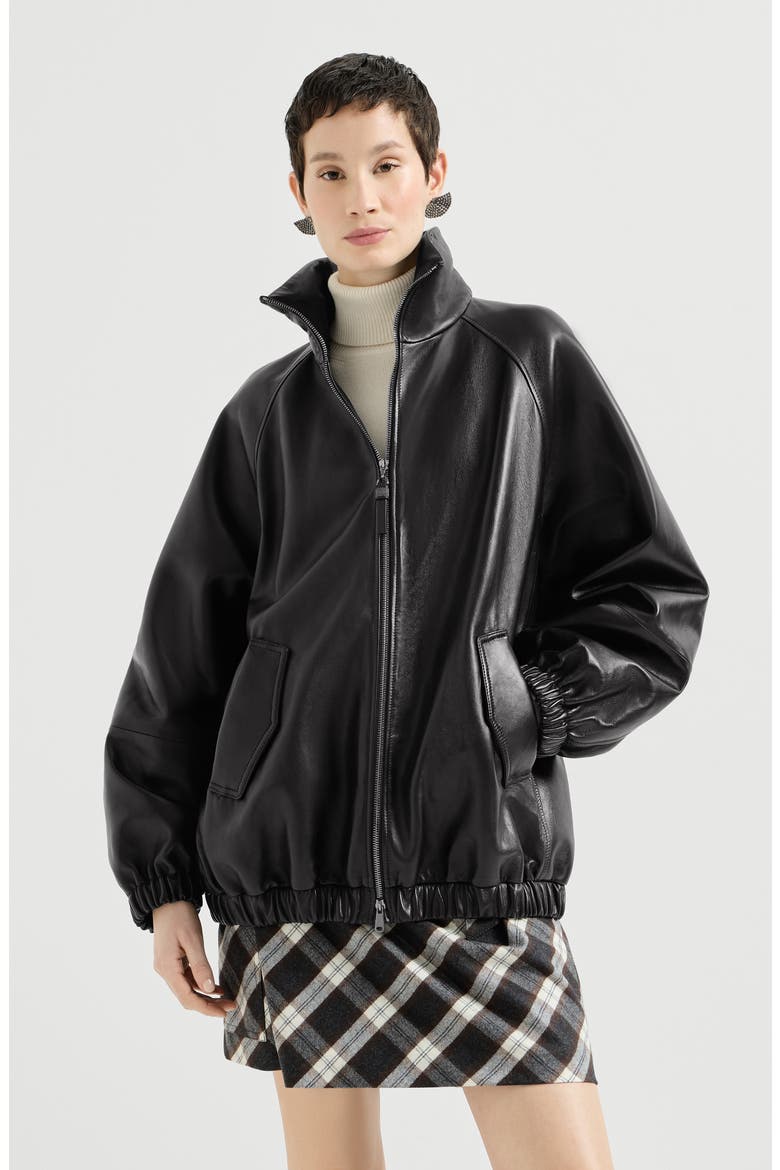 Nappa leather bomber jacket with monili, Main, color, Black