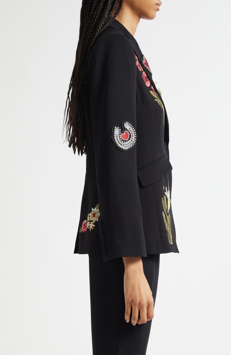 Cinq à Sept Cheyenne Western Americana Appliqué Scrunched Blazer, Alternate, color, Black/ Multi