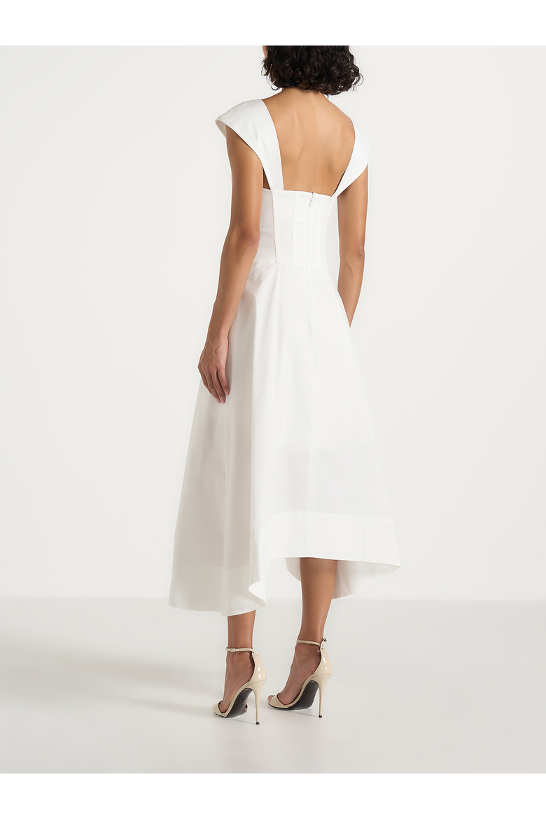 Faith Cap Sleeve Corset Cotton Midi Dress, Alternate, color, White