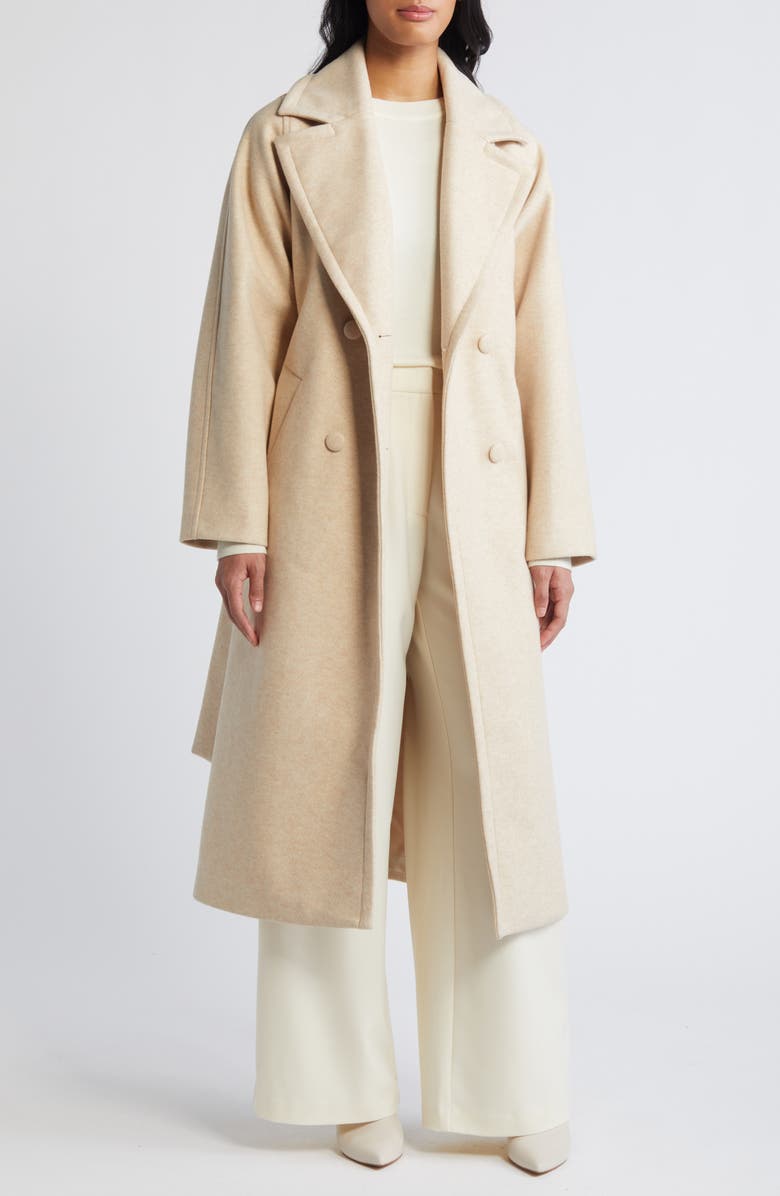 Bernardo Double Breasted Belted Coat, Alternate, color, Oatmeal