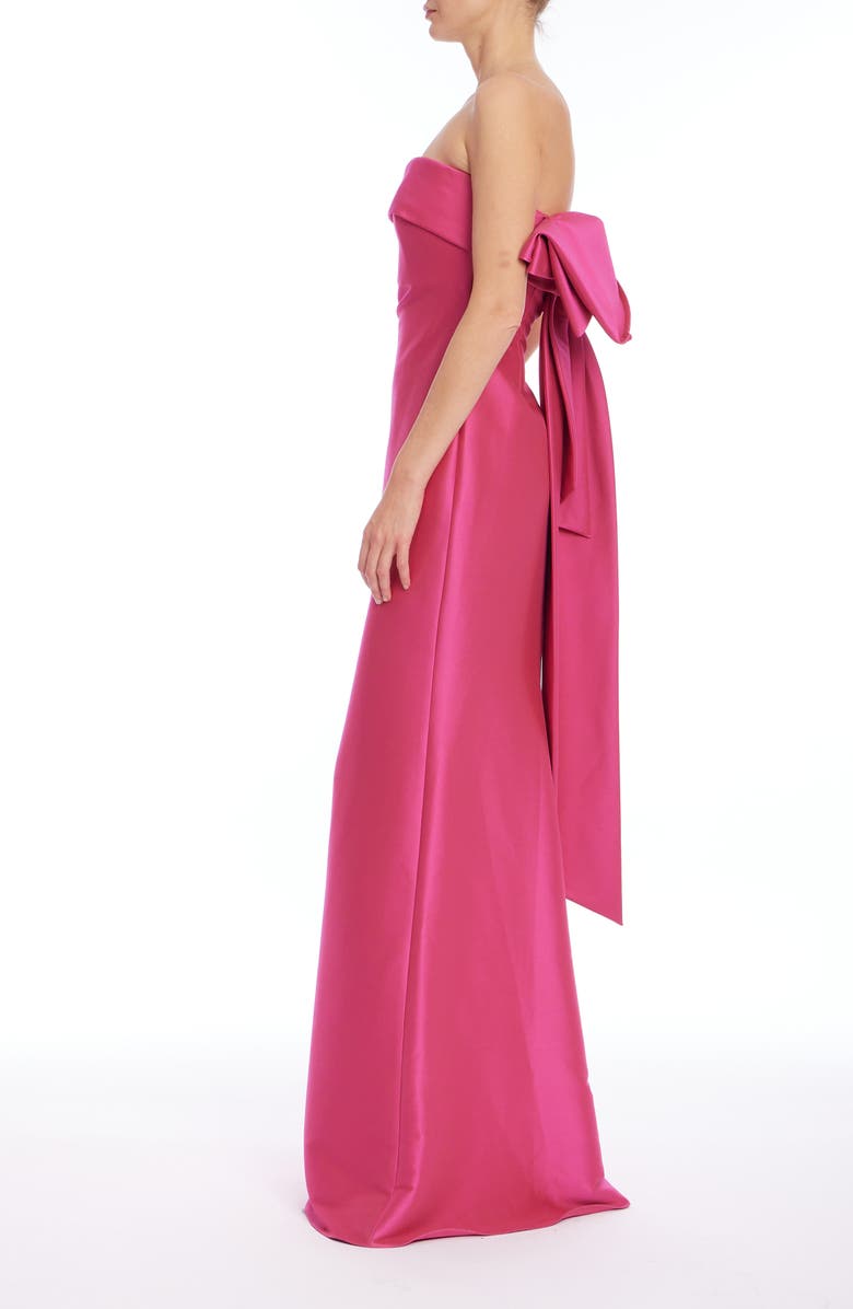 Badgley Mischka Collection Bow Strapless Mermaid Gown, Alternate, color, Hot Fuchsia