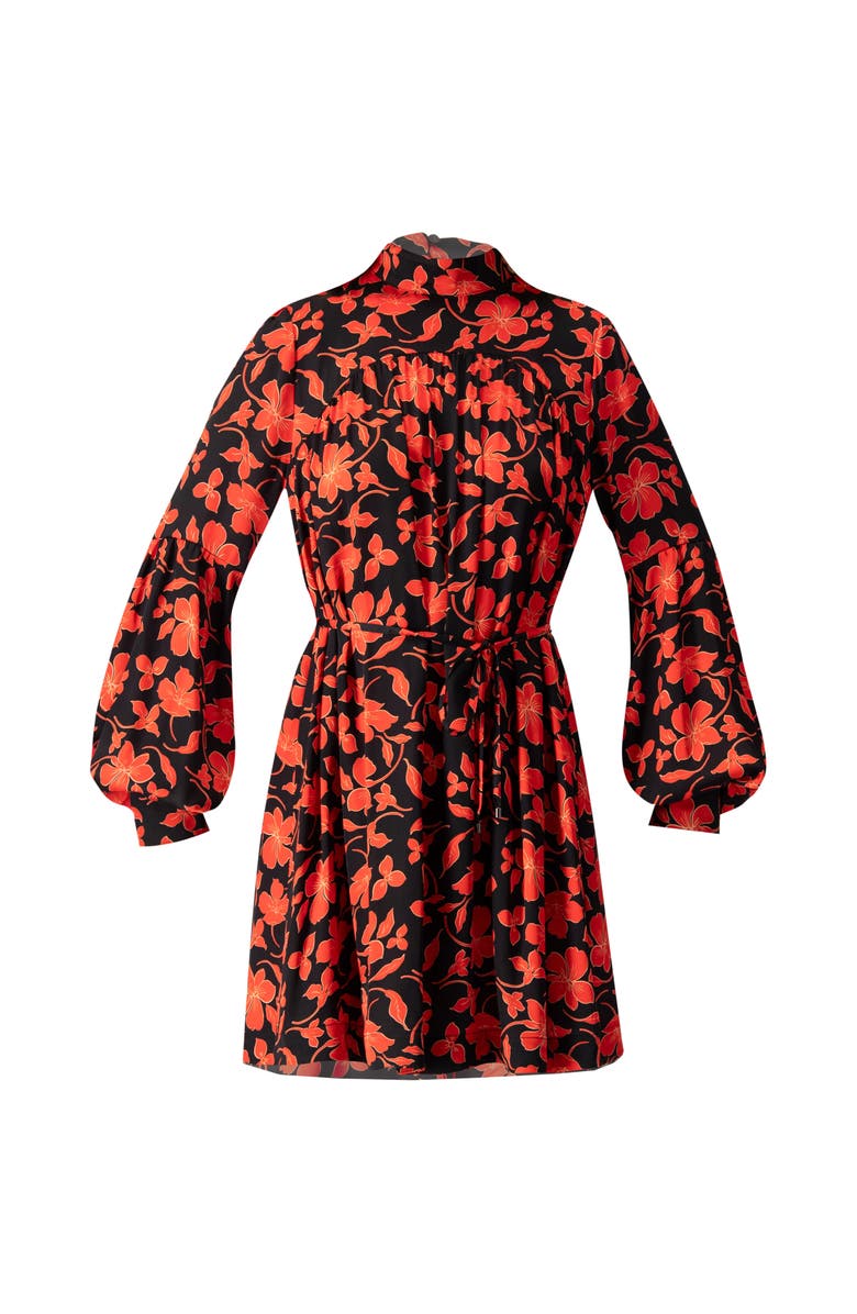 IVONNE Black Mini Dress with Red Floral Print and Drawstring Waist, Alternate, color, Red