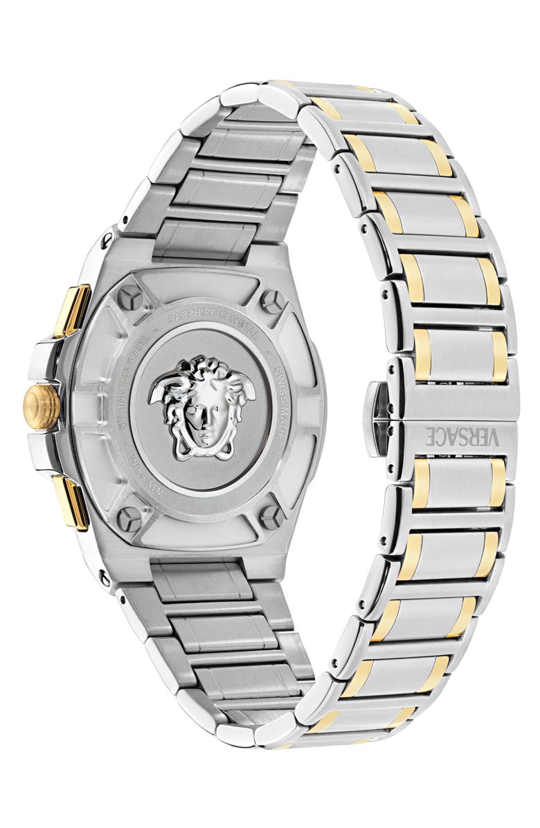 Versace Greca Reaction Chronograph Two-Tone Bracelet Watch, 43mm, Alternate, color, Two Tone
