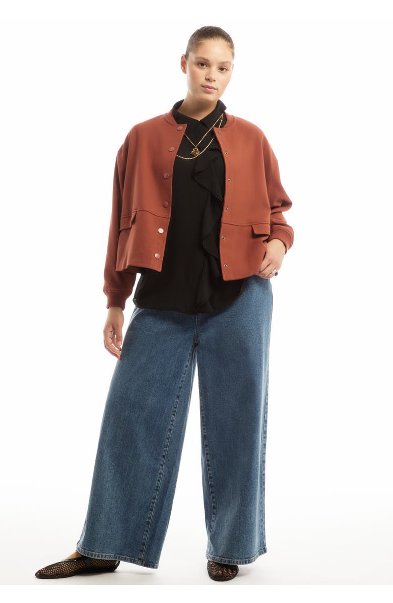 June + Vie Cropped Bomber Jacket, Main, color, Brown Patina