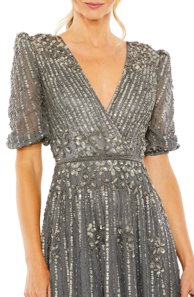 Mac Duggal Sequin Embellished Puff Sleeve Cocktail Dress, Alternate, color, 