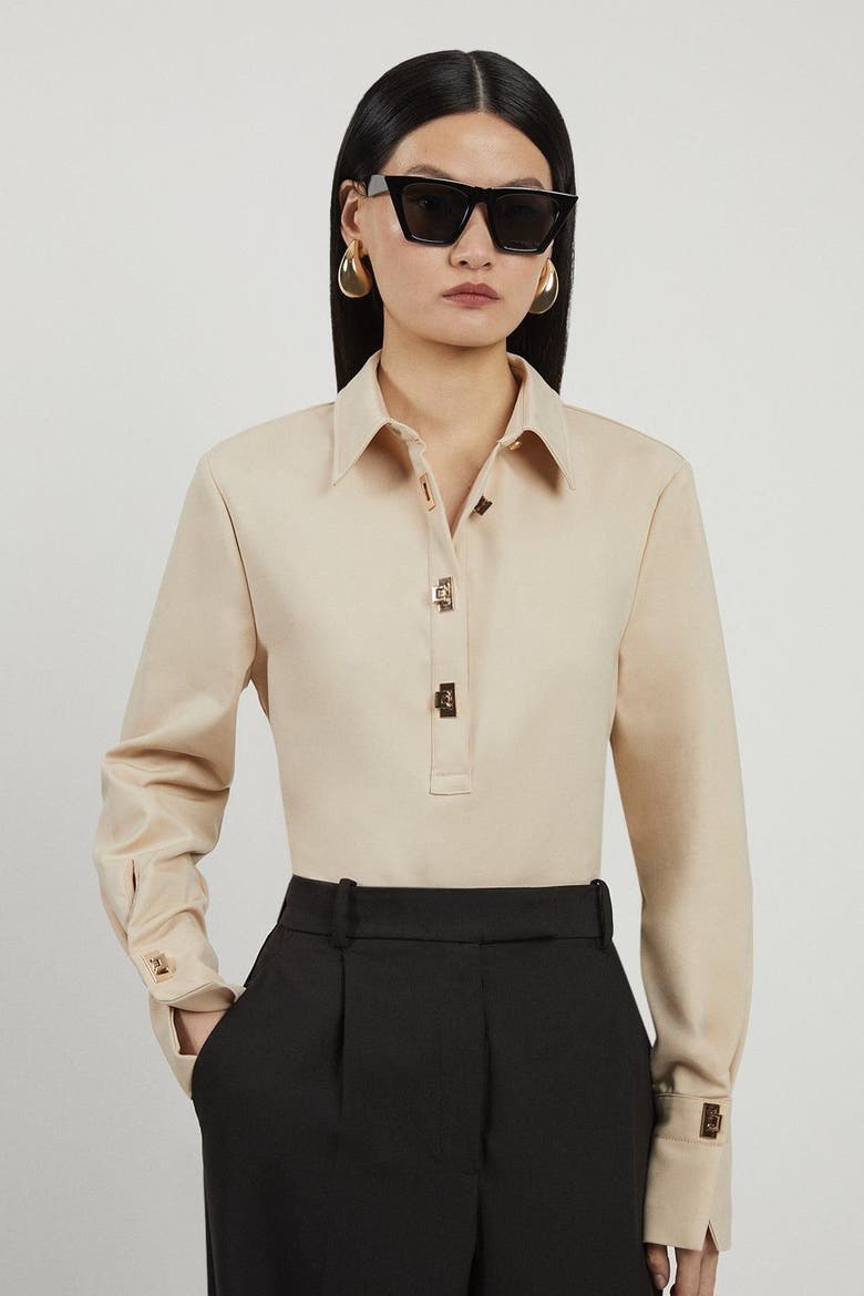 Techno Cotton Gold Clasp Shirt, Main, color, Sand