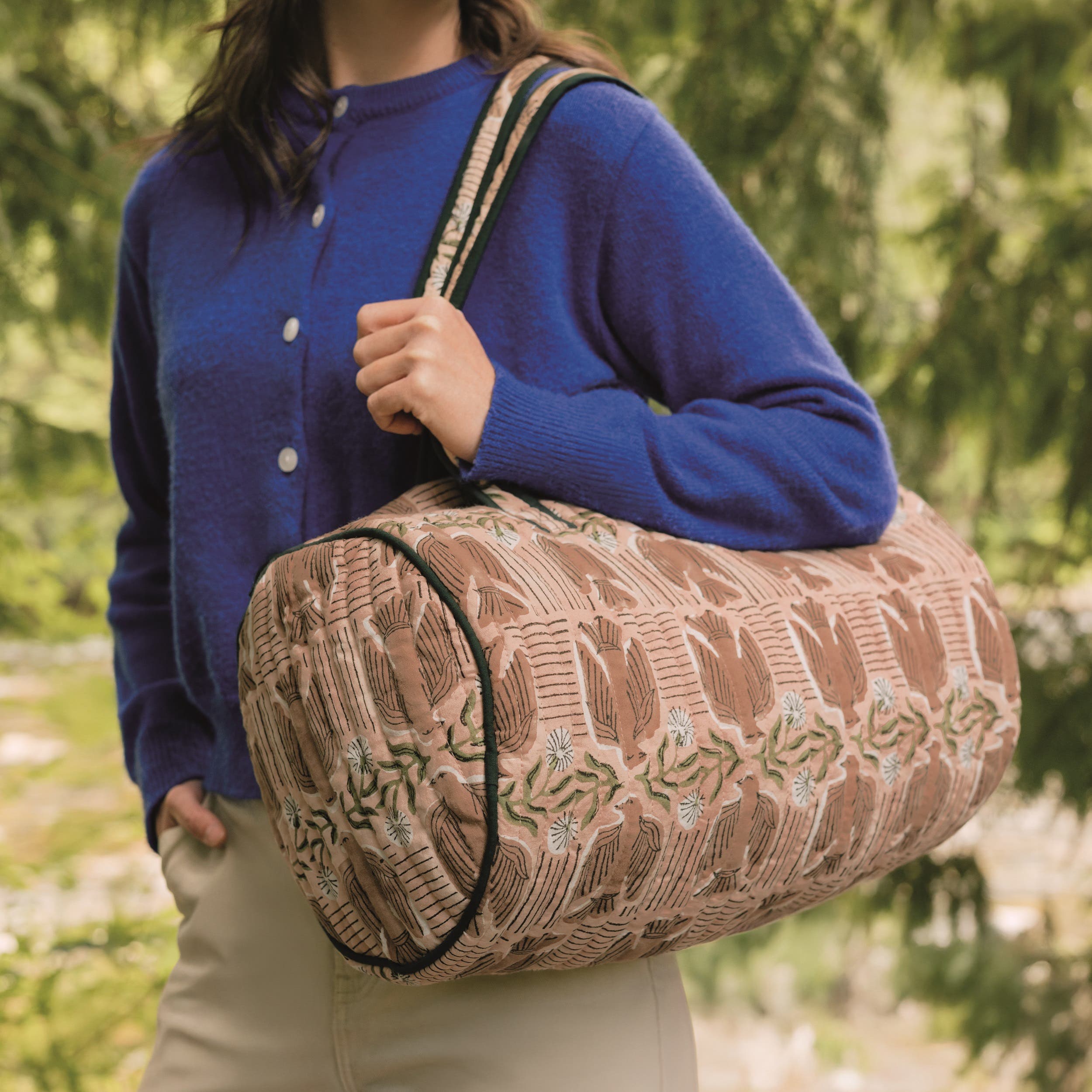 Danica Brands Peregrine Block Print Weekender Bag, Alternate, color, Beige