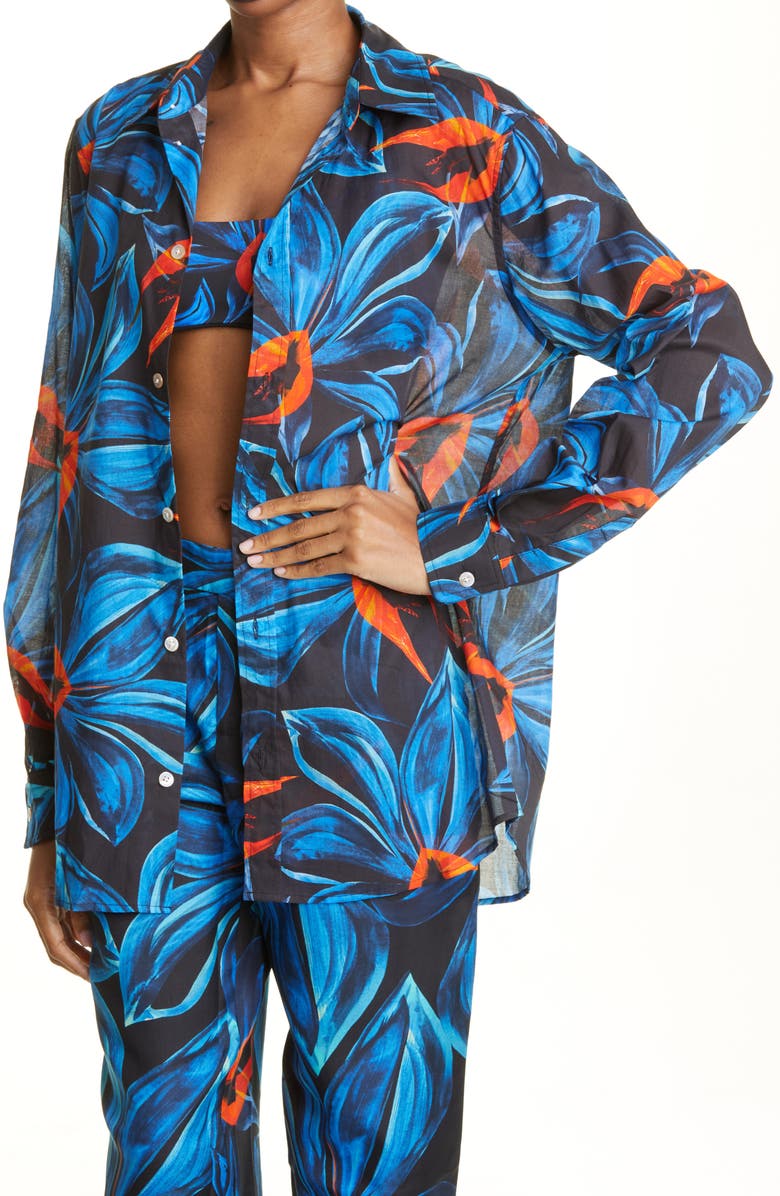 Louisa Ballou Floral Print Cotton Button-Up Shirt, Alternate, color,