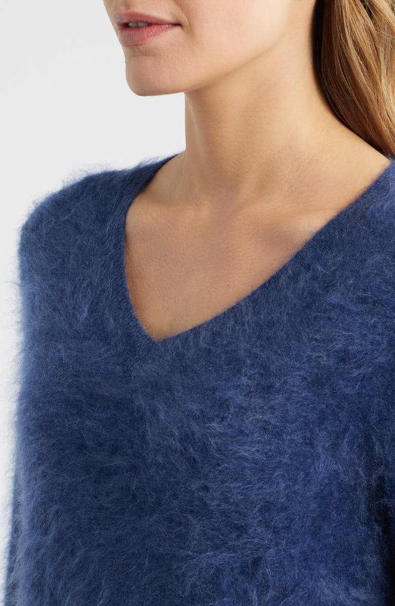 MARGARET O'LEARY Brushed Cashmere V-Neck Sweater, Alternate, color, Indigo