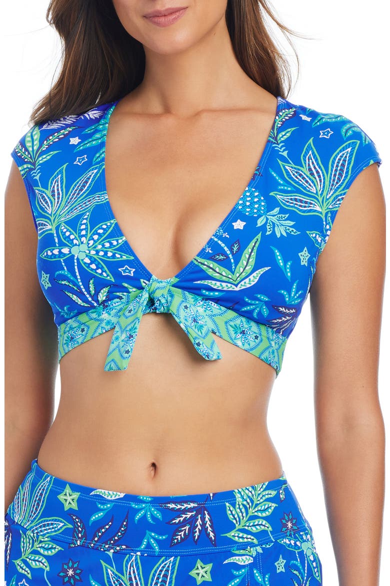 Desert Bloom Tie Front Bikini Top, Main, color, BLEU MULTI