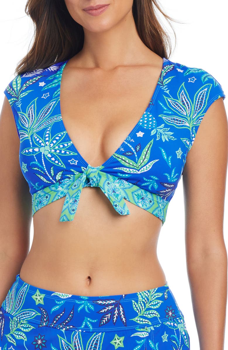 BLEU by Rod Beattie Desert Bloom Tie Front Bikini Top, Main, color, Bleu Multi