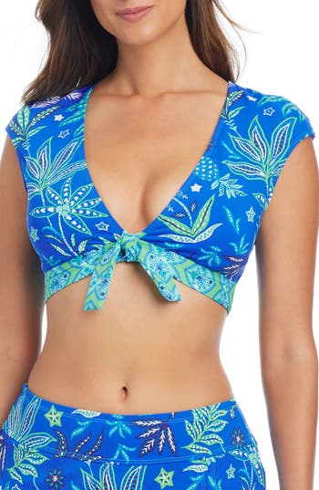 Bleu Rod Beattie Bleu By Rod Beattie Desert Bloom Tie Front Bikini Top In Blue