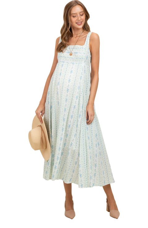 Cotton Floral Square Neck Sleeveless Maxi Dress