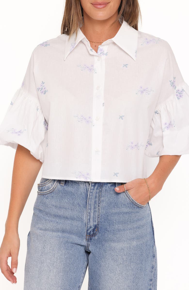 Petal & Pup Luneth Embroidered Puff Sleeve Shirt, Alternate, color, White