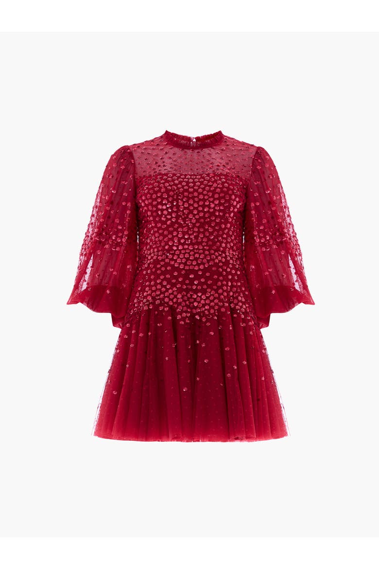 Scallop Sequin Mini Dress, Alternate, color, Red