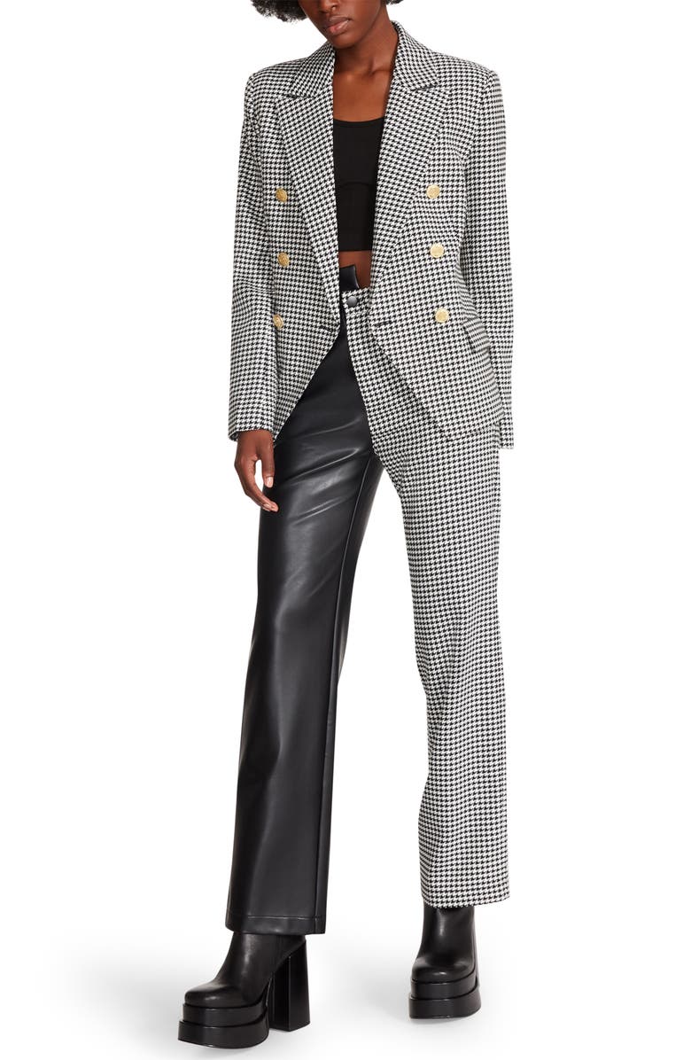 Steve Madden Mackenzie Mixed Media Faux Leather & Houndstooth Pants, Alternate, color,