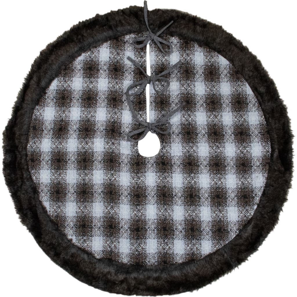 Northlight 48" Brown And White Plaid Christmas Tree Skirt With Faux Fur In Black