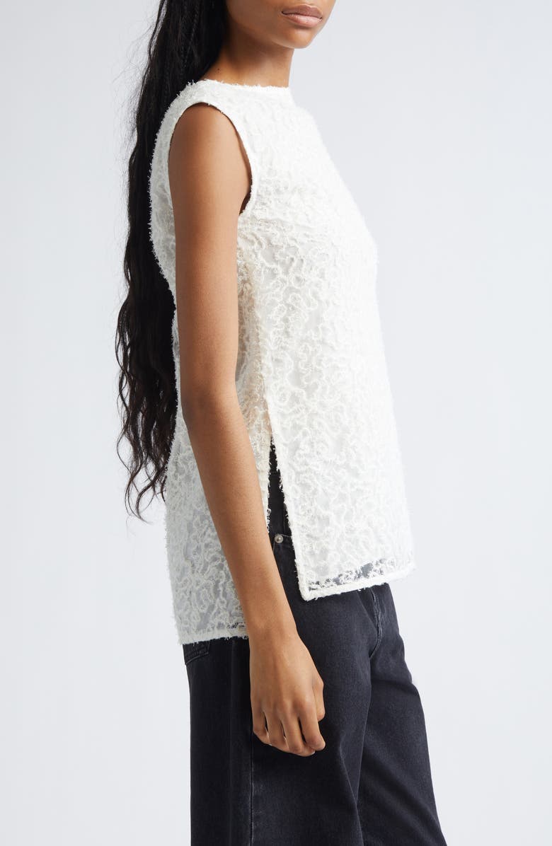 Proenza Schouler Virginie Embroidered Fringe Mesh Top, Alternate, color, Off White