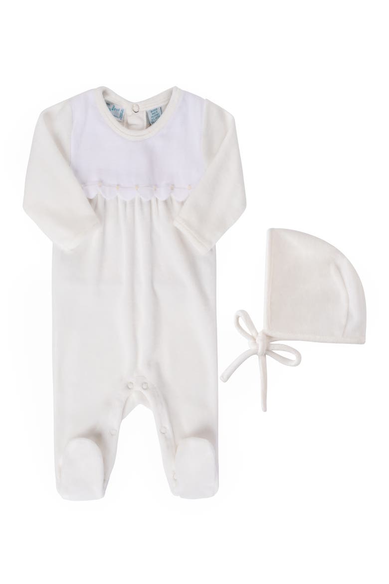 Velour Footie & Bonnet Set, Main, color, IVORY