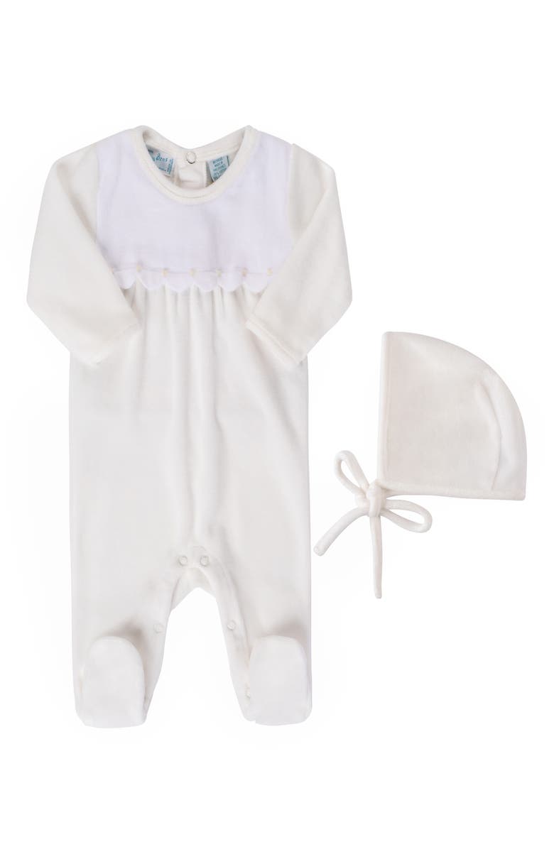 Feltman Brothers Velour Footie & Bonnet Set, Main, color, Ivory
