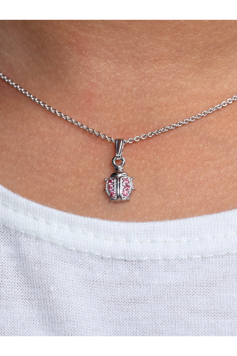 Sterling Silver Pink Ladybug Pendant Necklace, Alternate, color, Metallic Silver