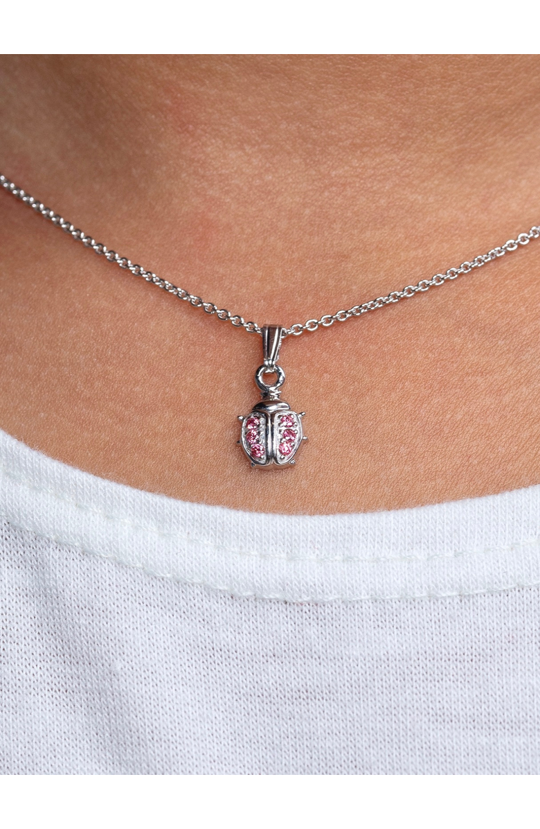 Mia Belle Girls Sterling Silver Pink Ladybug Pendant Necklace, Alternate, color, Metallic Silver