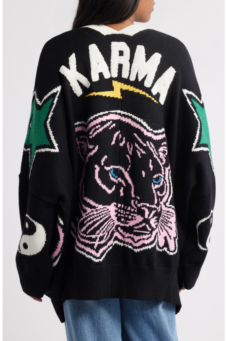 Karma Panther Oversize Cardigan, Alternate, color, BLACK