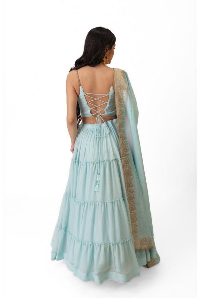 Elvia Tiered Lehenga Choli Set, Alternate, color, Light Blue