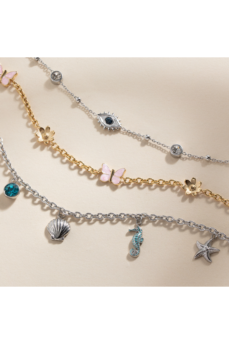 Butterfly and Flower Anklet, Alternate, color, Silver