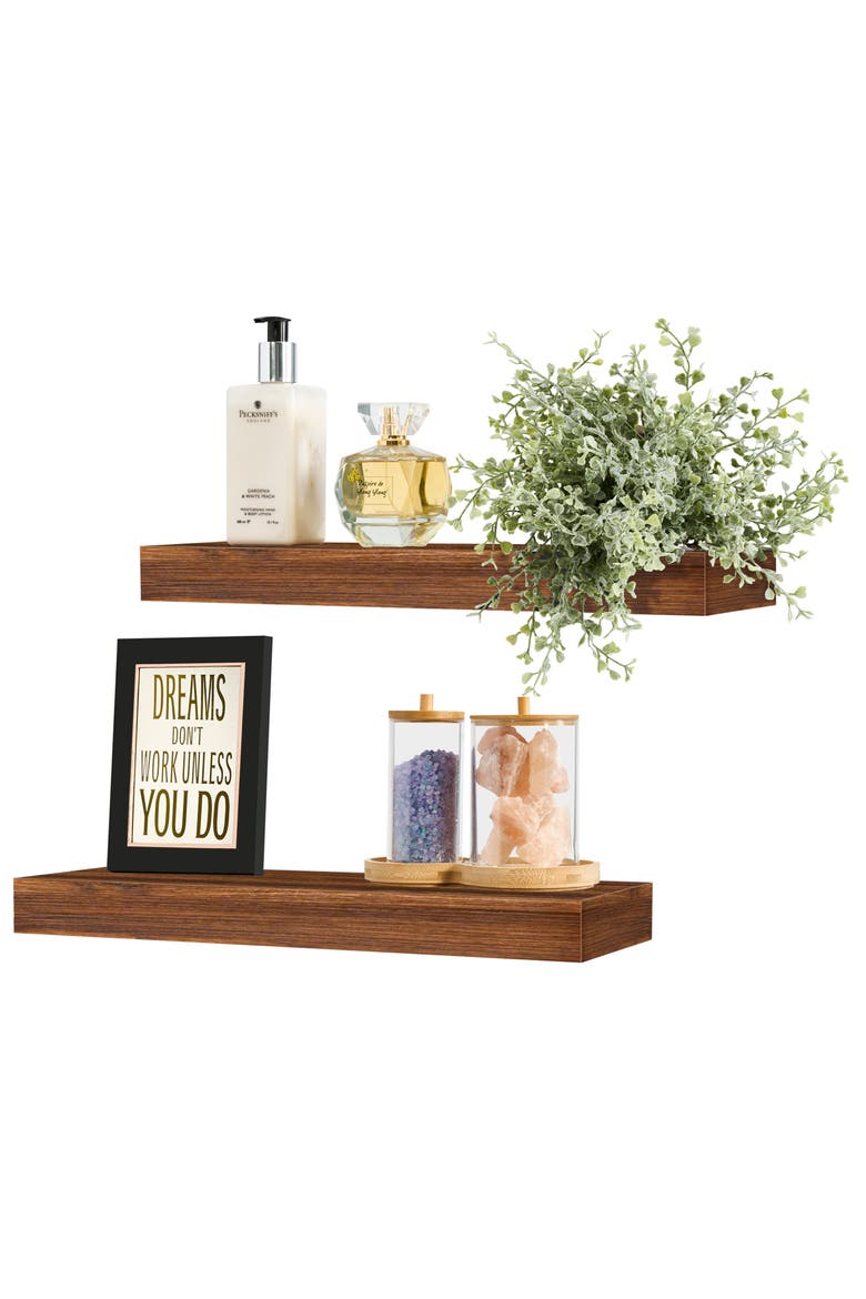 Set of 2 16-Inch Rectangular Floating Shelves, Alternate, color, WALNUT