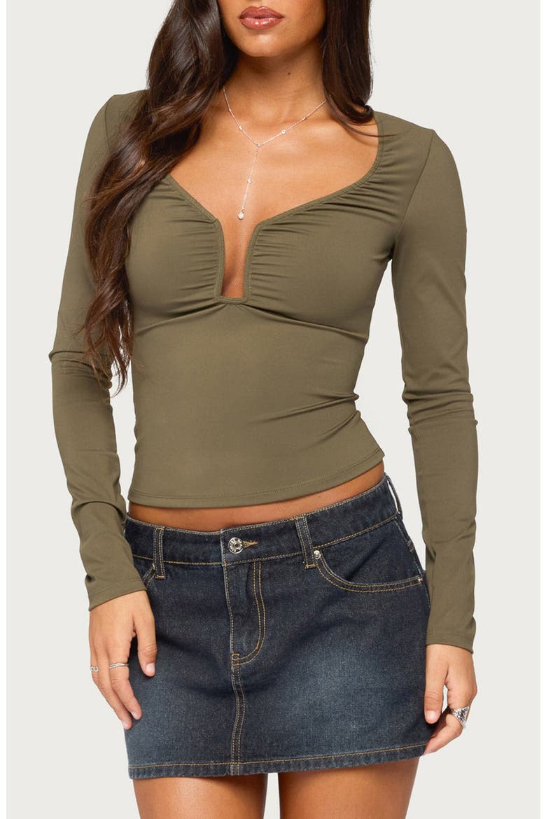 Blyss Curved U Long Sleeve Top, Main, color, OLIVE