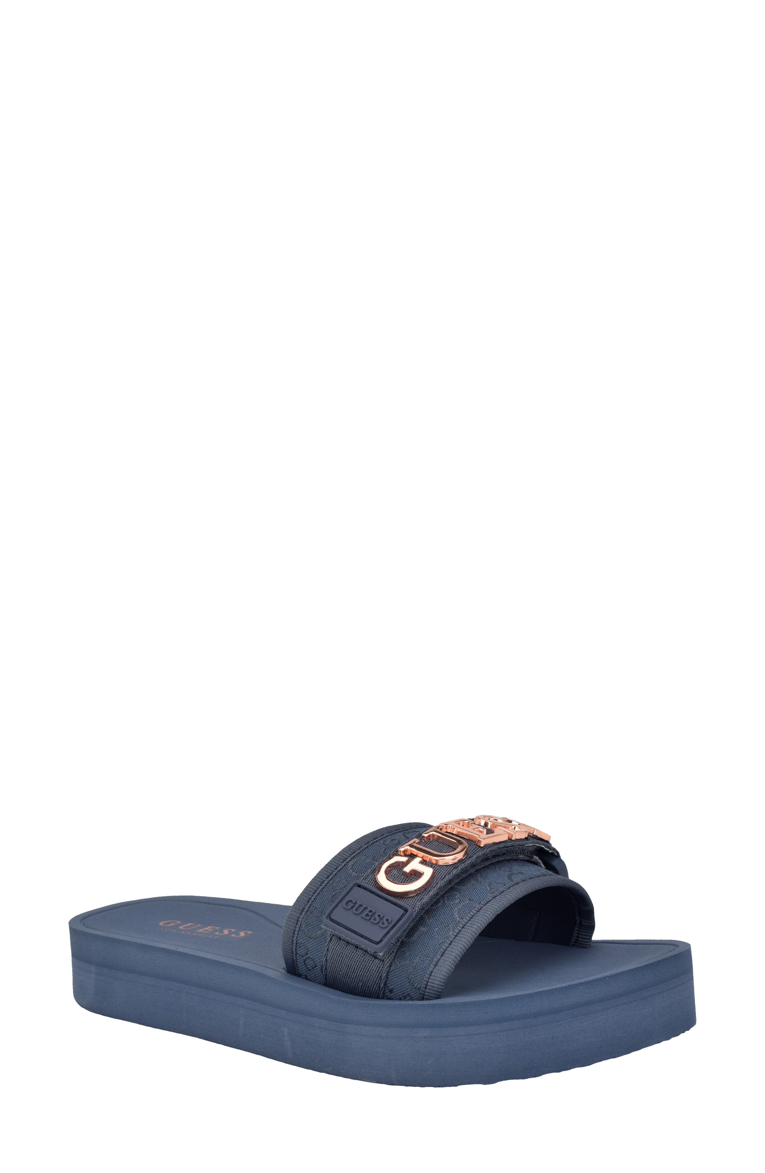 GUESS Peers Slide Sandal, Main, color, Light Gray/ Blue