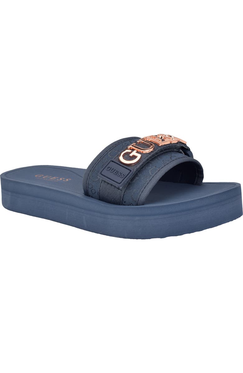 GUESS Peers Slide Sandal, Main, color, Light Gray/ Blue
