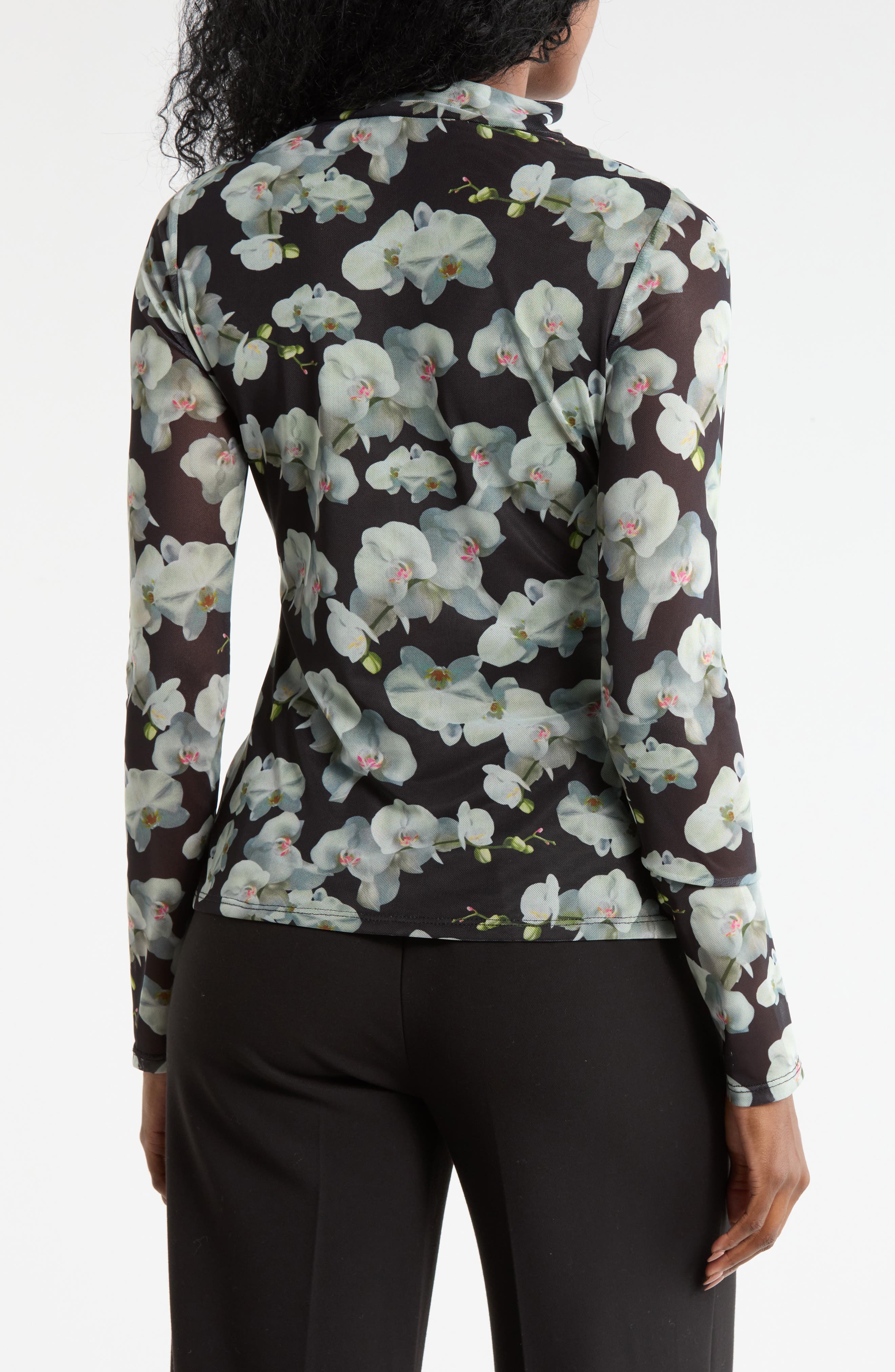 Mock Neck Long Sleeve Mesh Top - image 2