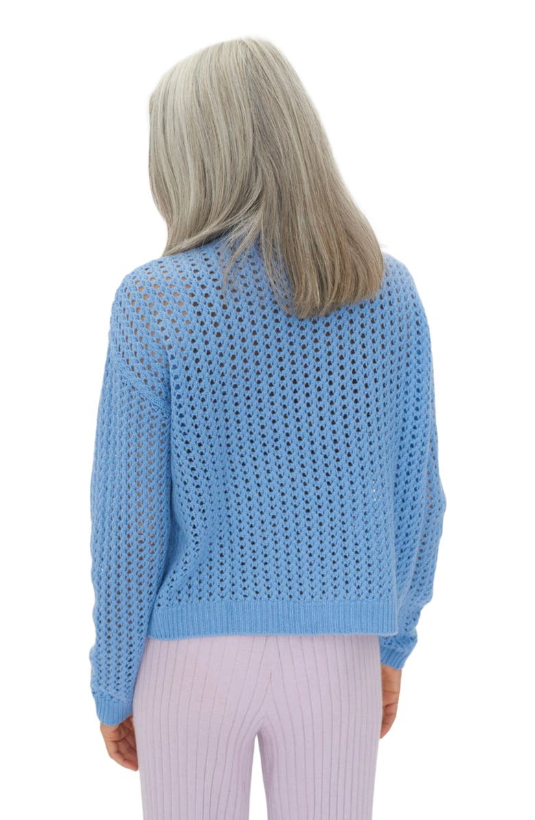 GOBI Mongolian Cashmere Ajour Knit Cardigan, Alternate, color, Airy Blue