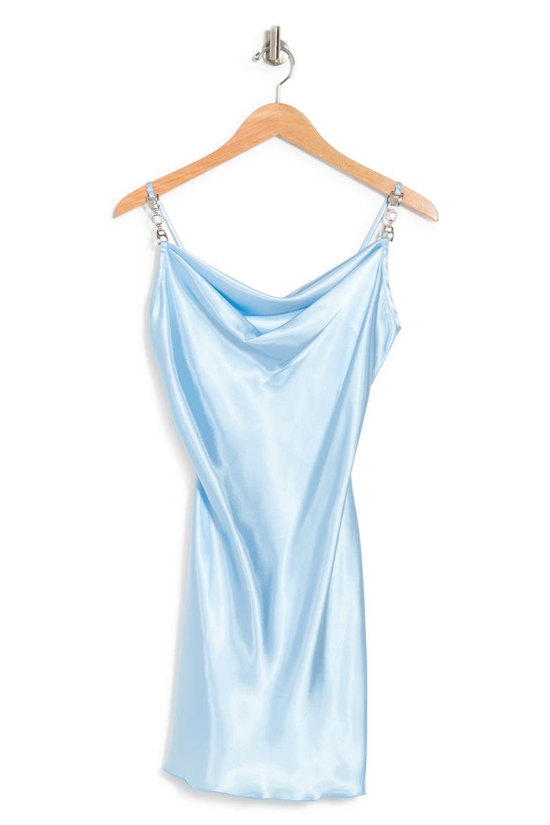 Satin Cowl Neck Slip Dress, Alternate, color, LTBLUE