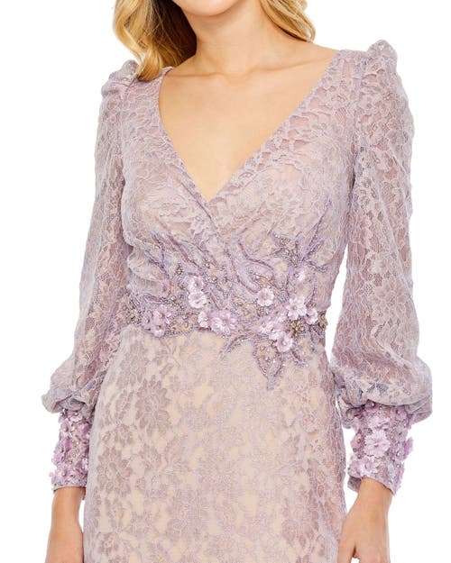 Mac Duggal Lace Long Sleeve V-neck Embellished Gown