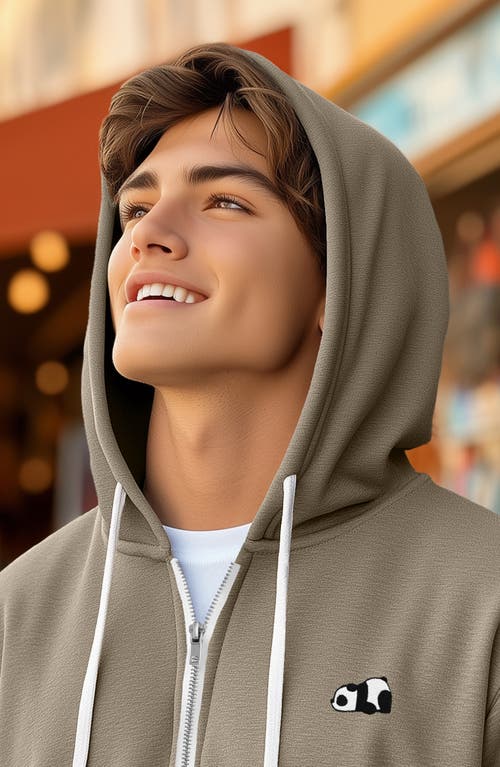 Dalix Panda Zip Hoodie In Heather Stone