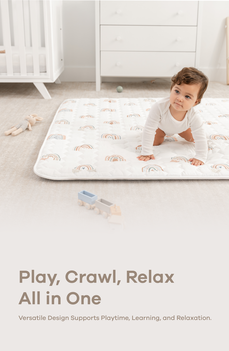 Comfy Cubs Premium Play Mat with Non-Slip Bottom, Square 56x56 inches, Alternate, color, Rainbow