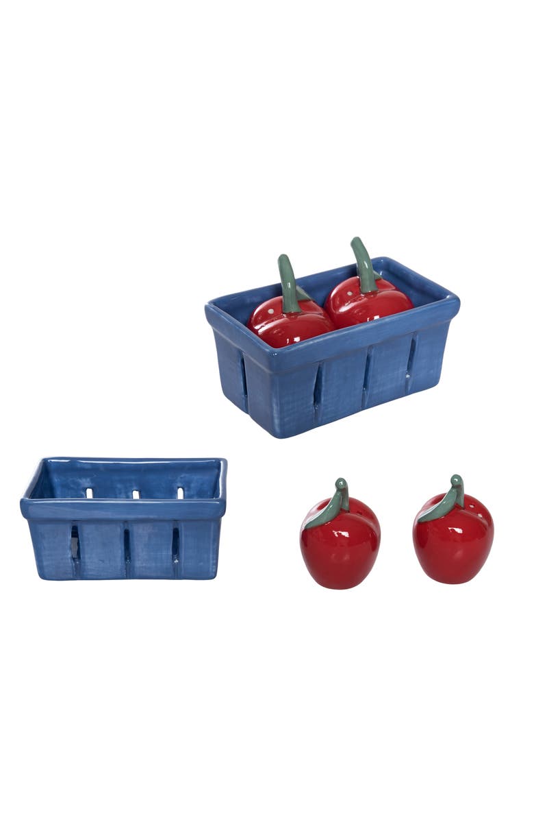 Transpac Dolomite Cherry Salt and Pepper Shakers in Basket Set of 3 Multicolored for Spring Serving and Entertaining, Alternate, color, Multicolored